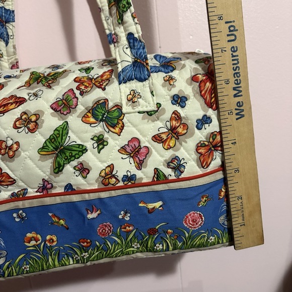 Quilted Butterfly Multi Color Motif Duffle Bag Purse W Matching Coin Pouch NEW - Picture 7 of 13